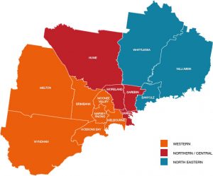 Map of local government areas in north west Melbourne.