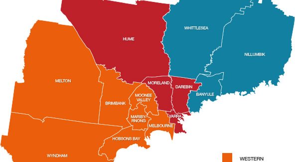 Map of local government areas in north west Melbourne.